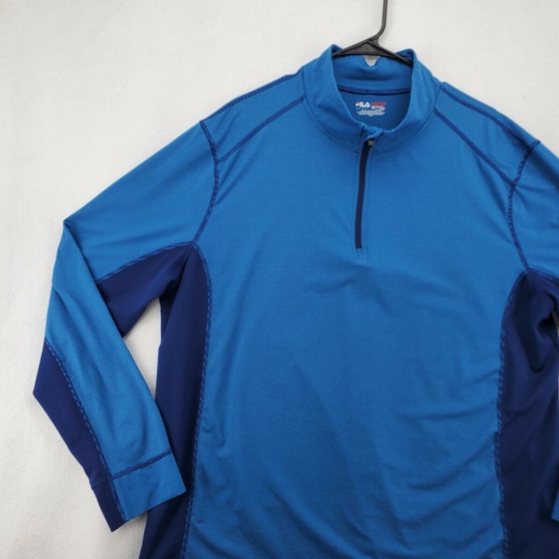 FILA Shirt Men's Long Sleeve 1/4 Zip Pullover Blue Dark Blue Color block XXL gallery