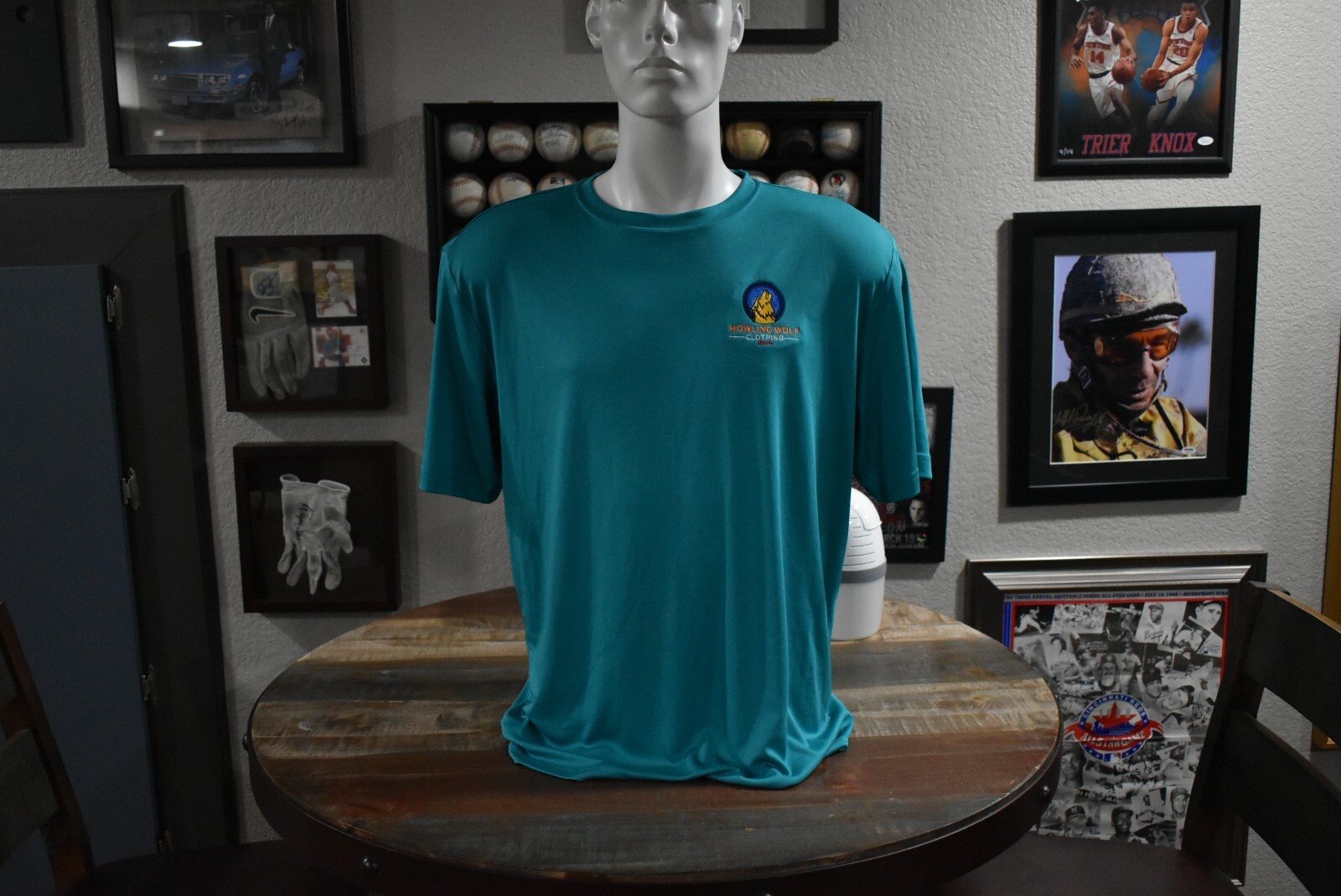 Howling Wolf Clothing Logo Howling Wolf Teal Sport tec T-Shirt Sz- L gallery