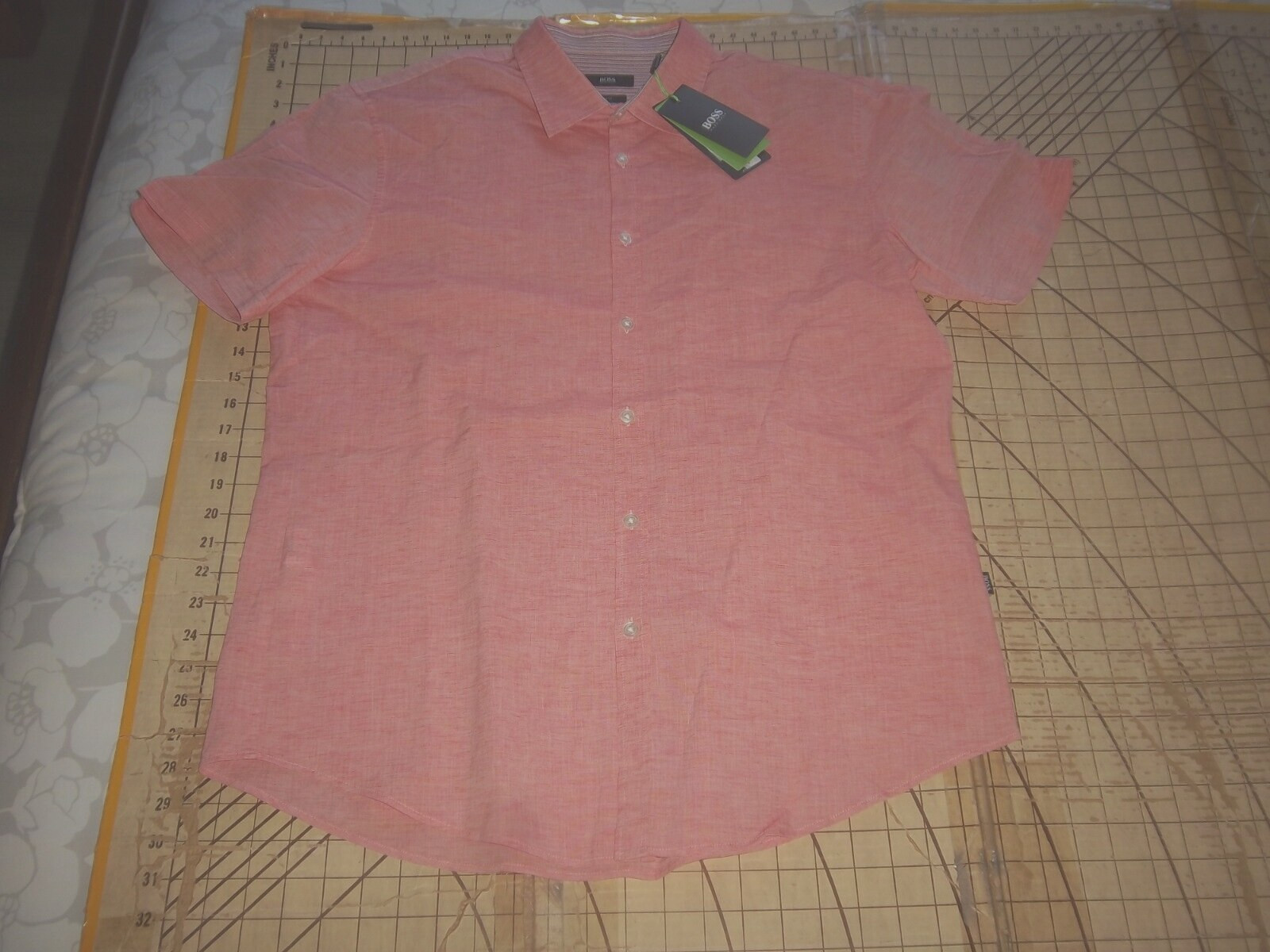 MENS XLARGE ORANGE HUGO BOSS SS BUTTON UP GERMAN FLAG ADORNED SHIRT - NWT gallery