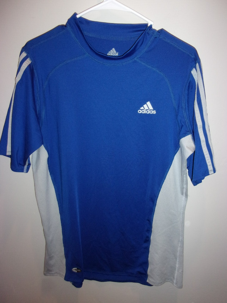 Adidas ClimaCool Men's Size M Short Sleeve Shirt blue with white stripes