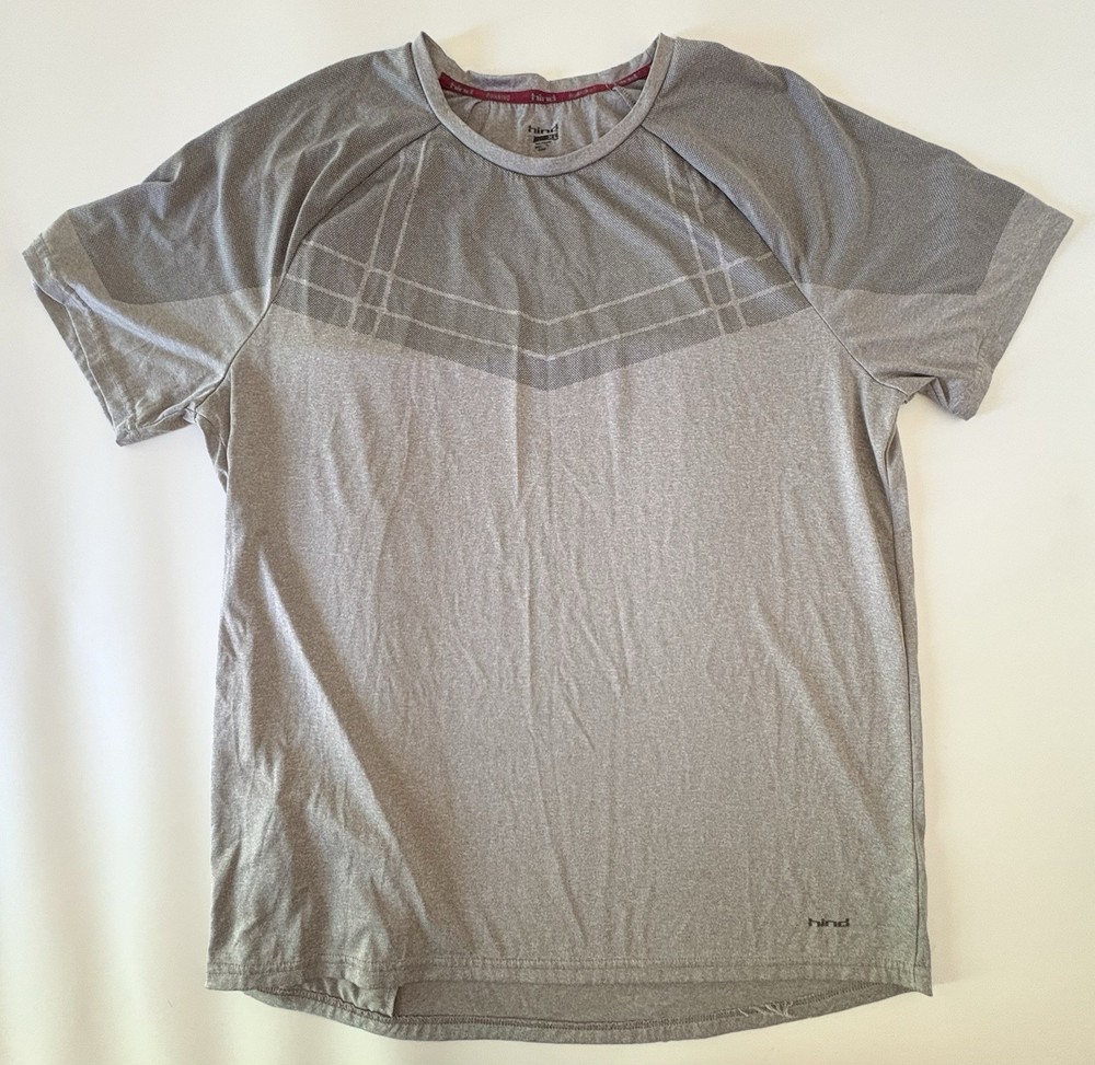Hind Running T Shirt Mens XL Large Gray Short Sleeve Stretch Zip Pocket Shirt