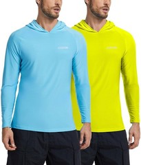 2 Pack Menâ€™s UPF 50+ Fishing Shirts Long Sleeve UV Sun Hoodie Quick-Dry Swim