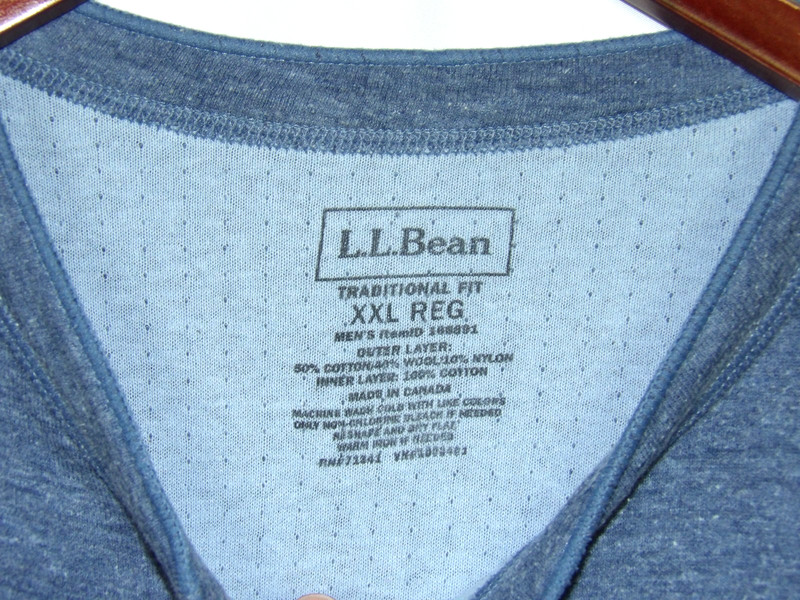 L.L. Bean Blue Wool Blend River Driver Henley Thermal Shirt Men's XXL gallery