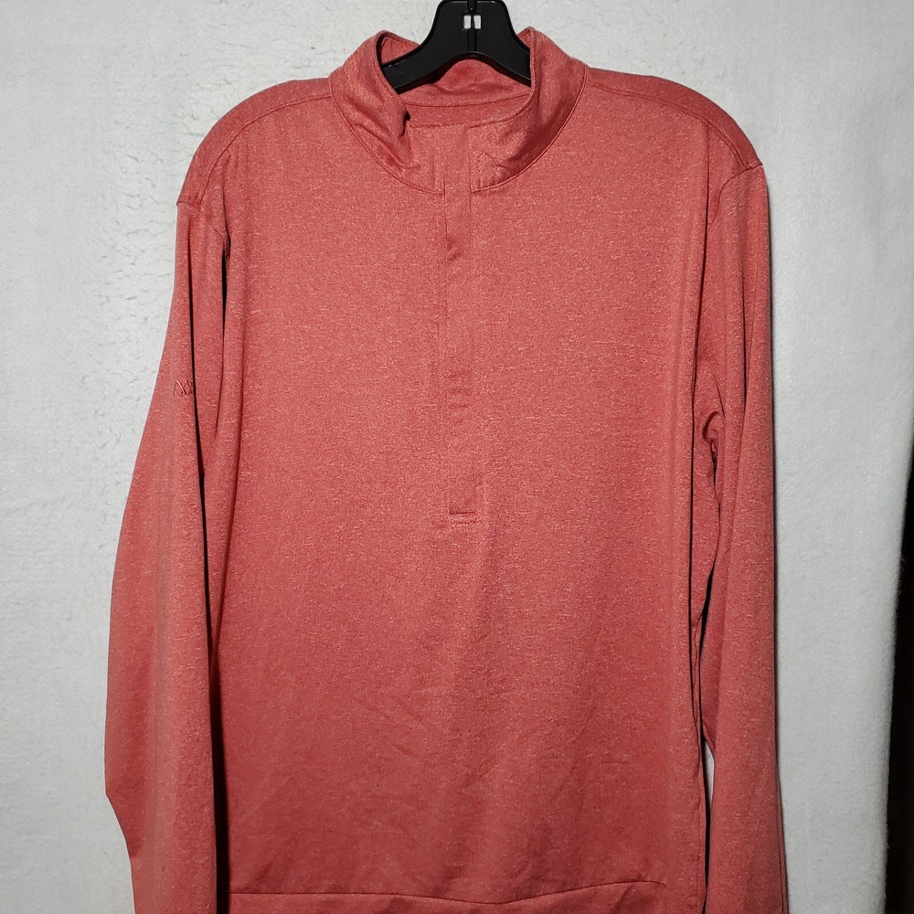 Matte Grey Shirt Men Large Salmon Pink Golf 1/4 Zip Long Sleeve Pullover