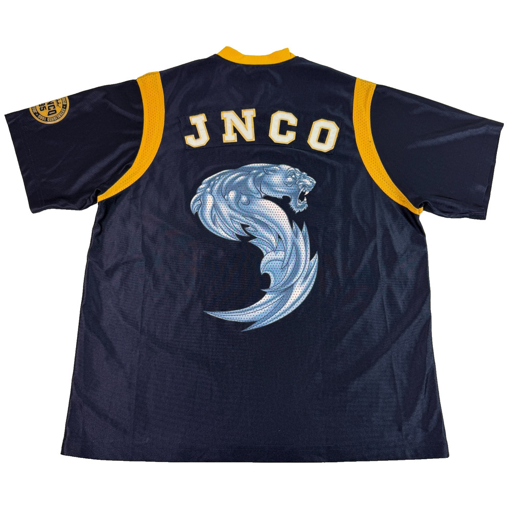 Vintage Y2K 2000s Jnco Jeans Jersey Sabertooth Tiger HipHop Skate Blue XL 24x29