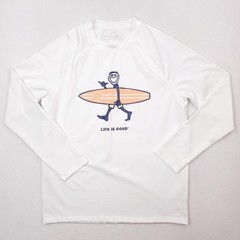 Life Is Good Shirt Mens Small White Surfer Long Sleeve Performance Graphic Tee