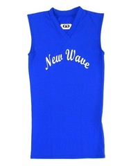Game Gear Bright Blue VNeck Spandex “NewWave” Slvlss Tee sz S