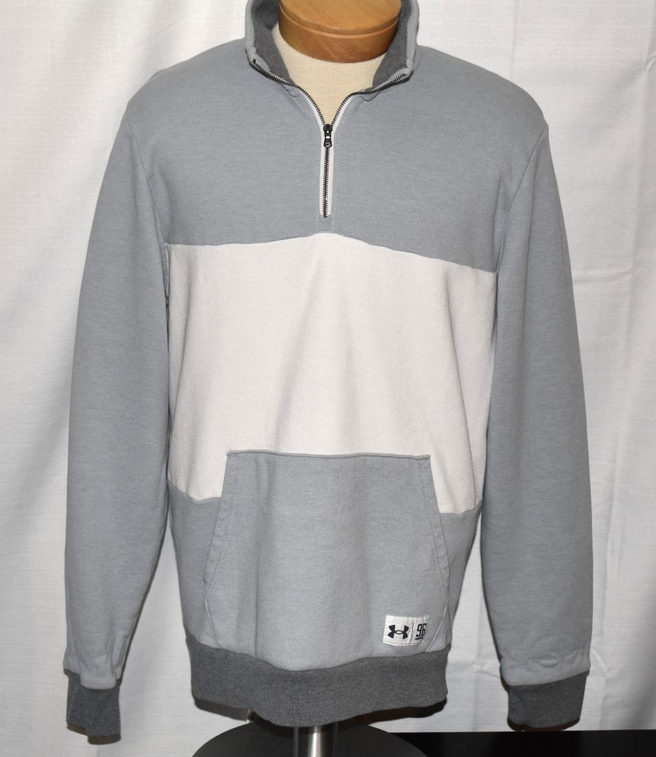 UNDER ARMOUR LOOSE Large Mens L/S Cotton Blend Mesh Fleece 1/4 Zip Pullover Gray gallery