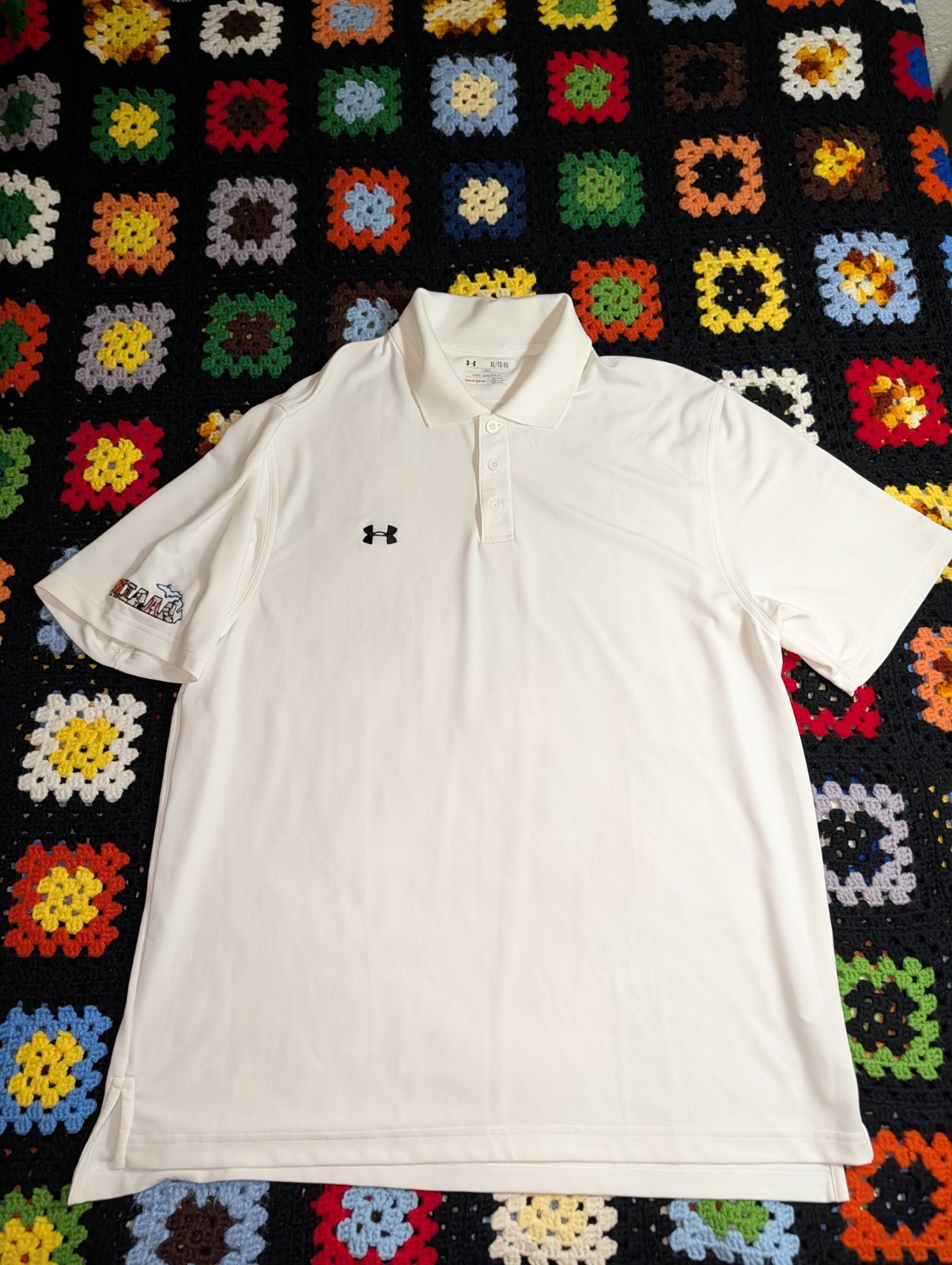 Men's Under Armour White Loose Fit Golf Polo Shirt XL MIAA Baseball gallery