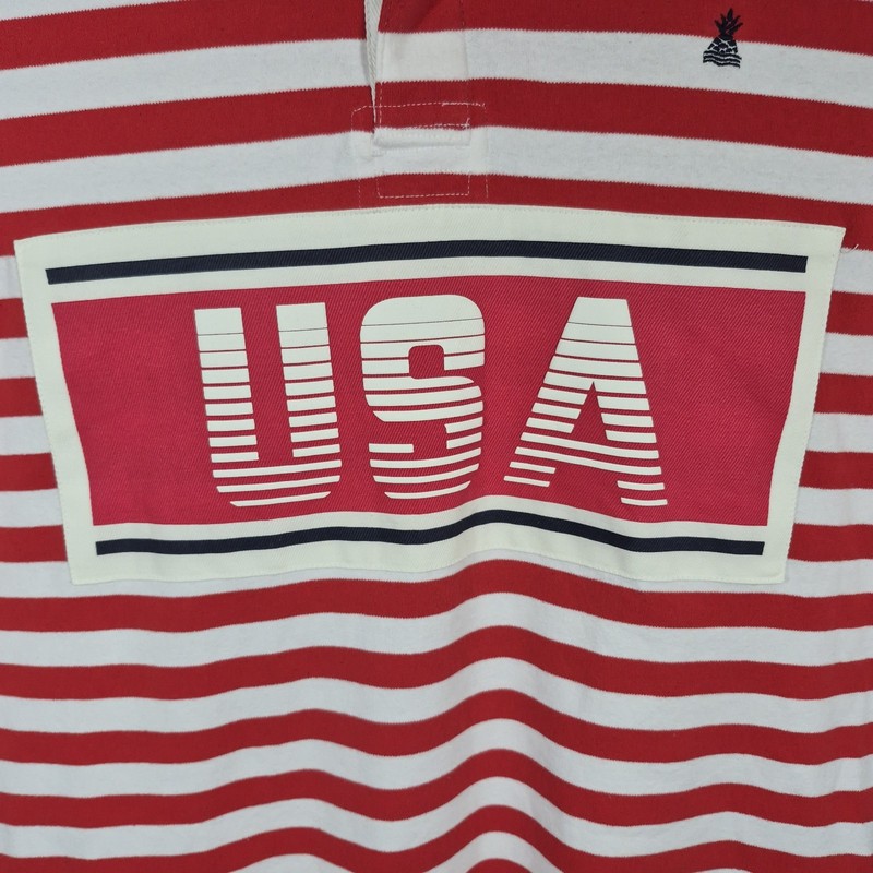 Chubbies Men's Rugby Shirt Red White Blue Patriotic Long Sleeve Button L gallery