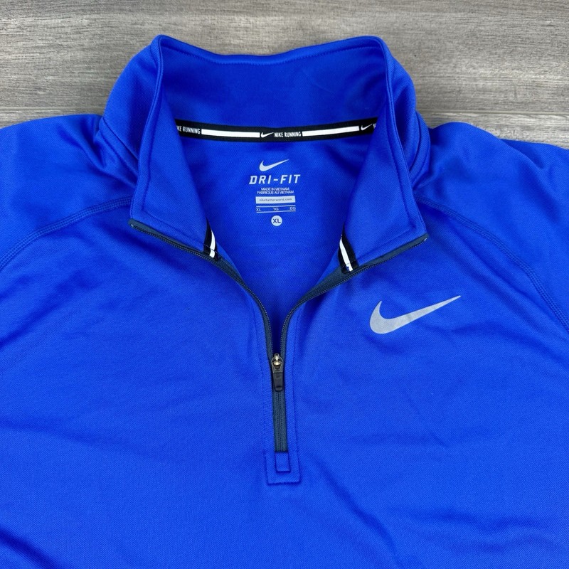 Nike Running 1/4 Zip Dri-Fit Racer Pullover Long Sleeve Top Shirt Men's XL Blue gallery