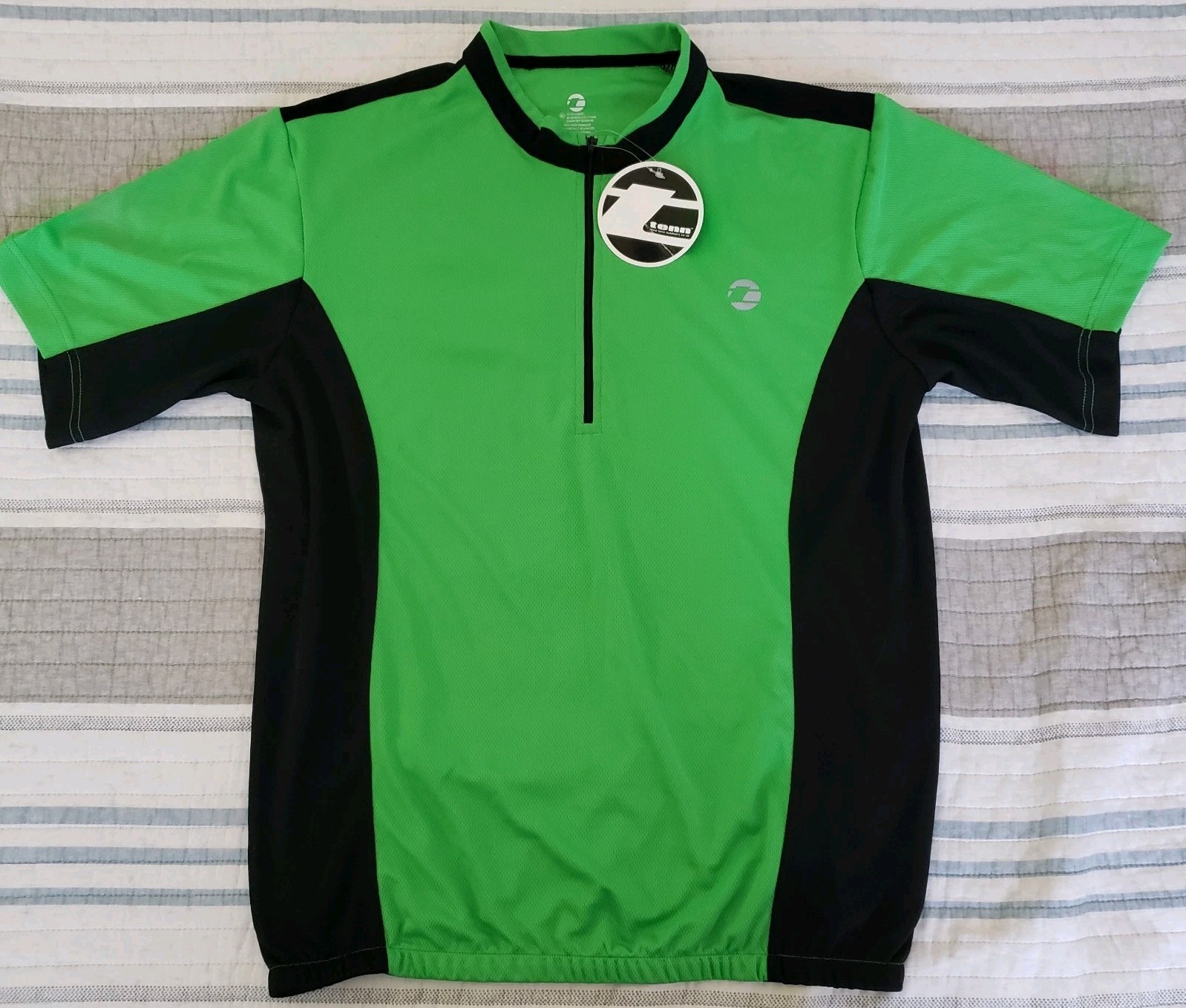 Tenn Outdoors Mens Cycling Jersey Size XL Green Black Short Sleeve 1/4 Zip Bike gallery