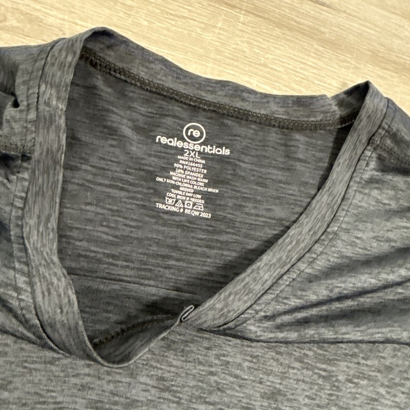 Real Essentials Shirt Men's Gray V Neck Performance Short Sleeve 2XL Polyester gallery