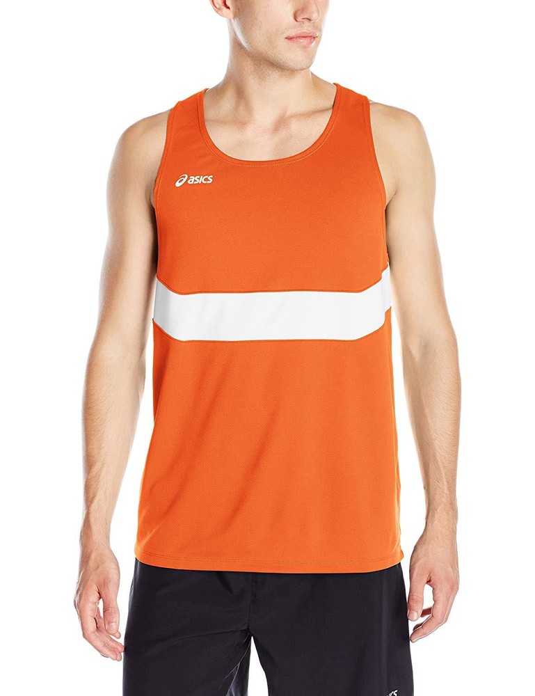 ASICS Mens Break Through Singlet, Orange/White, 3X-Large