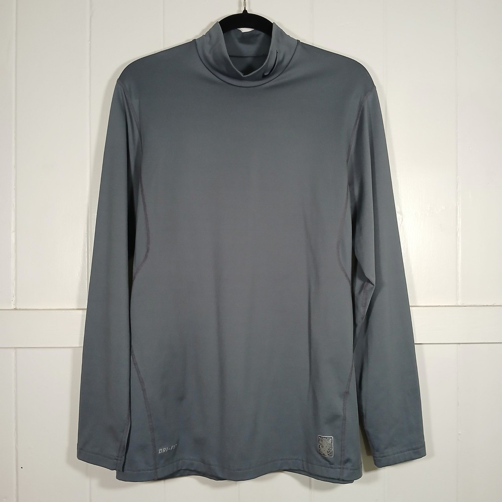 Nike Pro Combat Dri-FIT Mock Neck Long Sleeve Shirt Gray Mens Large 424897-064