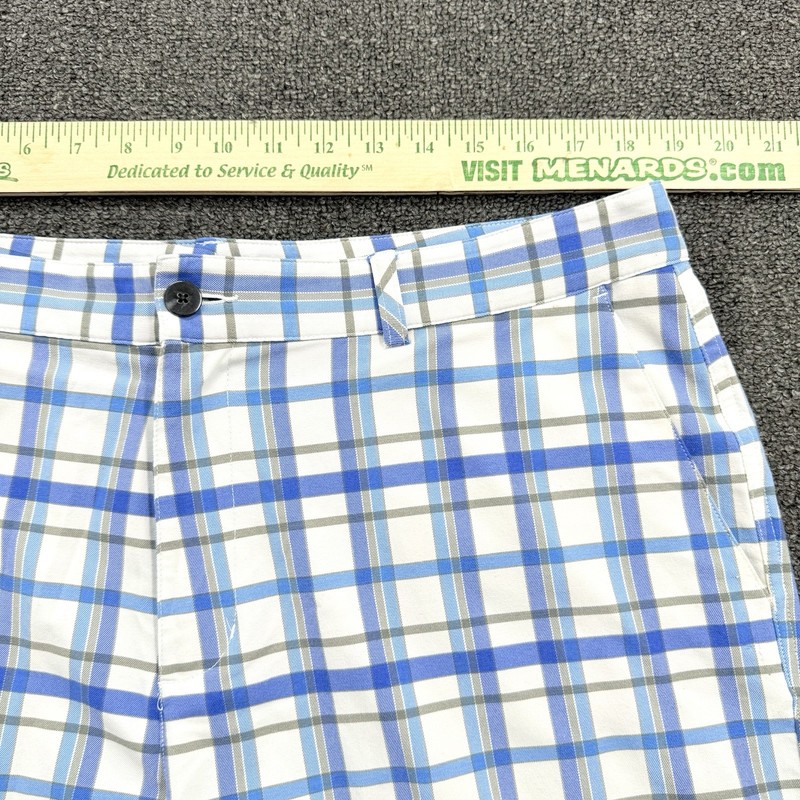 Adidas Men's Performance Stretch Casual Golf Shorts Blue White Plaid Size 36 gallery