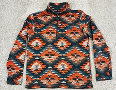 The North Face Fleece 1/4 Zip Mens Medium Red Blue Aztec Print Pullover Outdoor