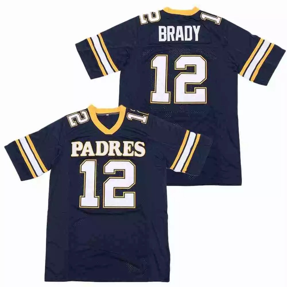 Throwback Brady #12 High School Football Jersey White Blue Hip Hop Summer Beach gallery