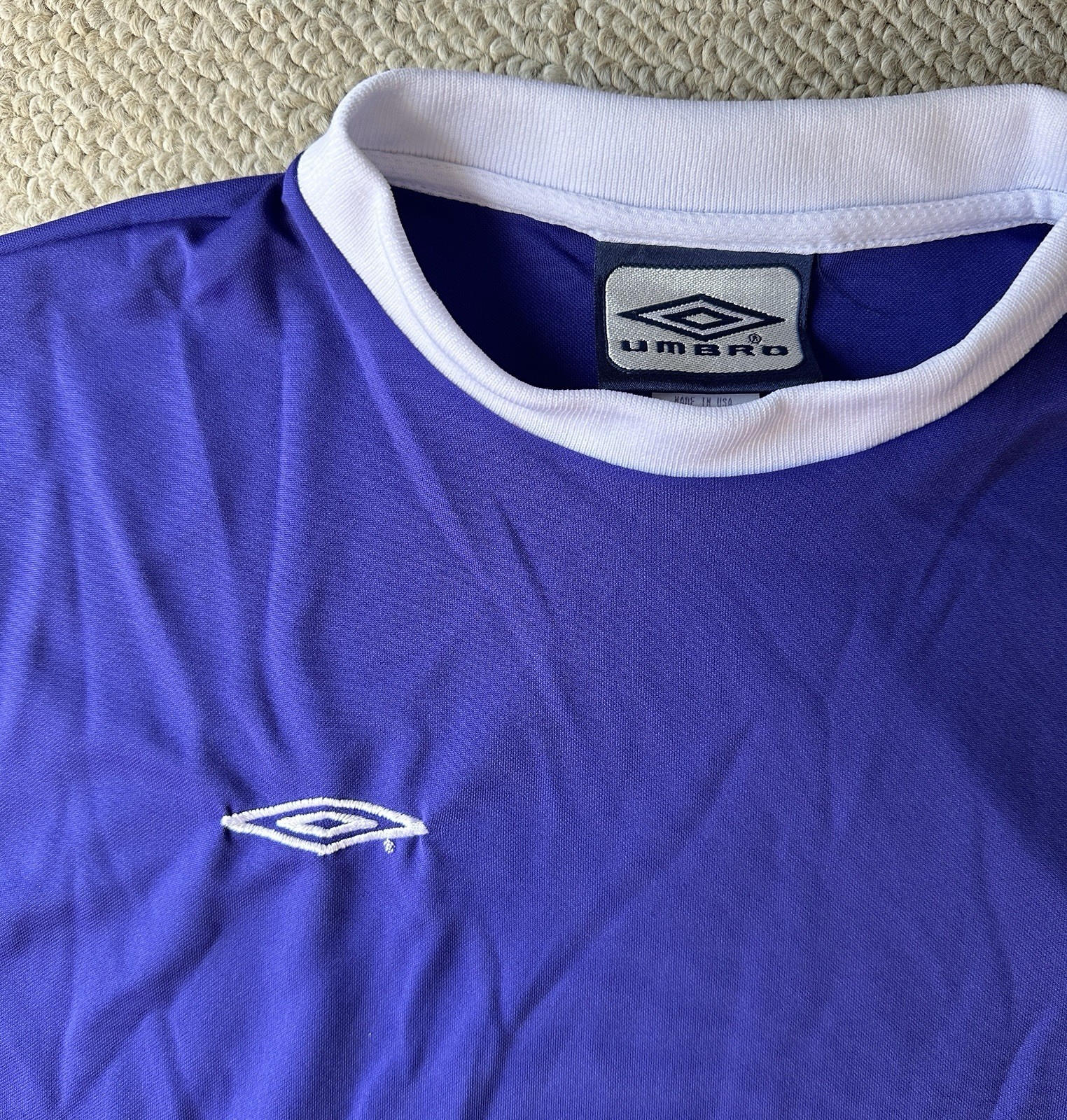 Umbro Purple And White Soccer Shirt Made In USA Size Medium gallery