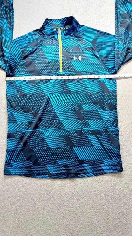 Under Armour Men Shirt L Blue Geometric Print 1/4 Zipper Mock Neck Logo Active gallery