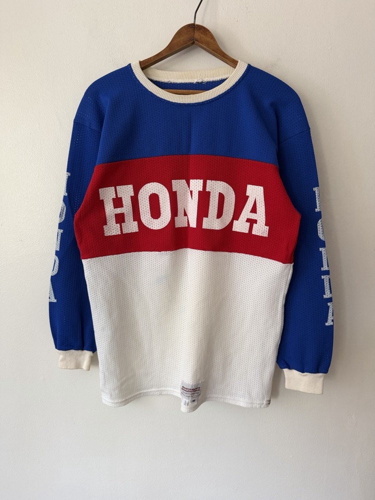 VTG 70s 80s Honda Mesh Color Block Motocross Jersey Red White Blue Medium