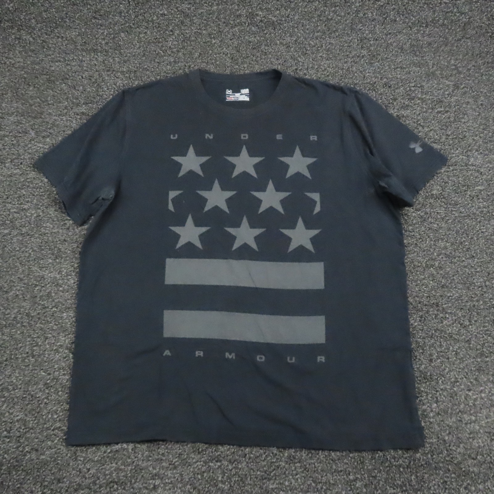 Under Armour Shirt Mens Large Black Stars Stripes HeatGear Athletic Tee USA Gym gallery