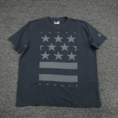 Under Armour Shirt Mens Large Black Stars Stripes HeatGear Athletic Tee USA Gym