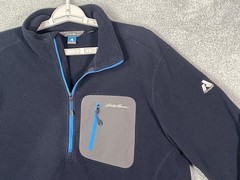 Eddie Bauer First Ascent Pullover Mens LT Blue Fleece 1/4 Zip Long Sleeve