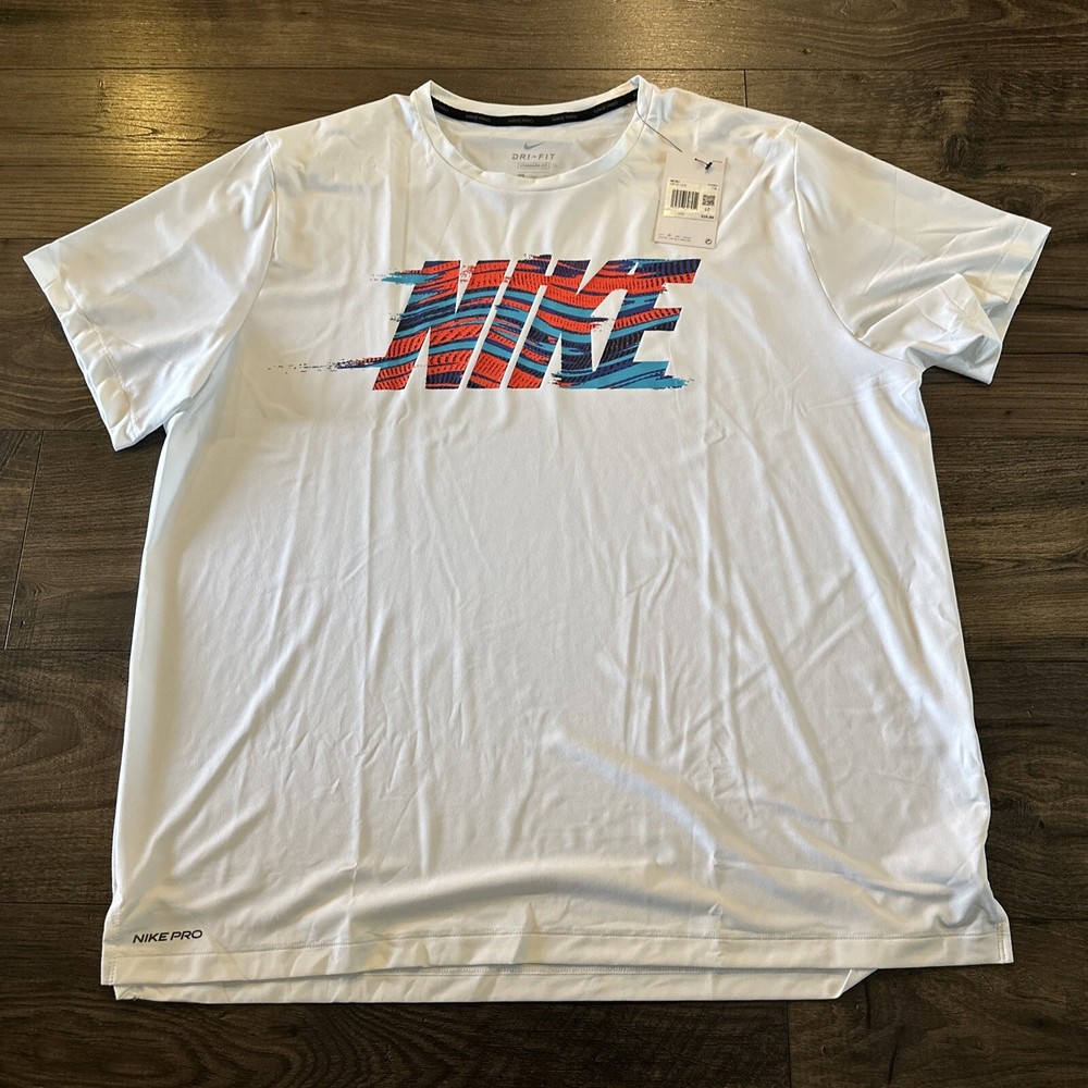 NIKE PRO Dri-Fit Size 2XL Training T-Shirt Top Jersey White DM1102-100Nwt