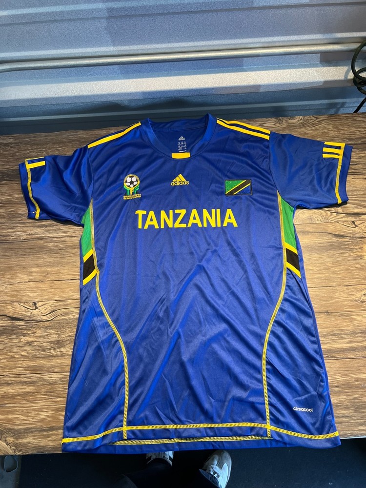 Adidas Soccer Jersey Men XXL Blue Yellow Tanzania ClimaCool Athletic Fit youth