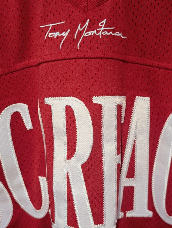 NWT Shoe Palace X Scarface Tony Montana Jersey Men's Size LARGE Red White 83 gallery