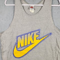 Vintage Nike Tank Top Shirt Mens XL Gray Yellow Swoosh Graphic Made In USA 90s