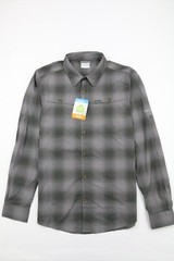 Columbia Mens Newton Ridege II Plaid Roll Up Long Sleeve Shirt Grey Back Vent M