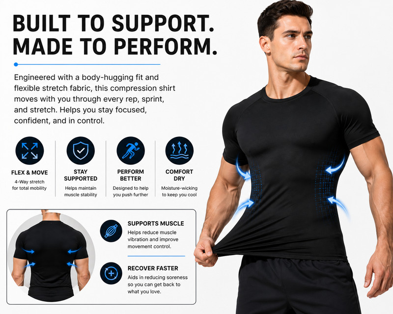 Men's Compression Shirt Short Sleeve Athletic Workout Gym Running Base Layer Tee gallery