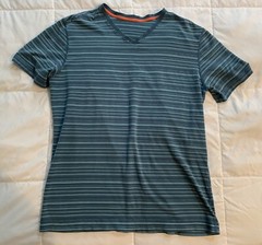 Lululemon 5 Year Basic V-Neck T-Shirt VitaSea Blue Green Striped Men’s Large