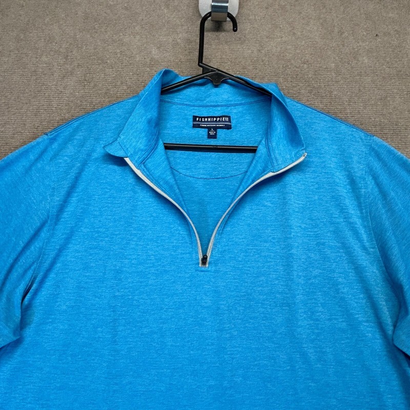 Fish Hippie 1/4 Zip Pullover Men's Large Heather Blue Mock Outdoor Waterside gallery