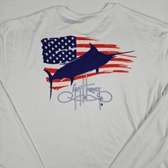 NWT Guy Harvey Mens Shirt XL L/S USA Flag Marlin Fish Ocean Tropical Boating