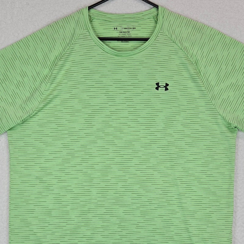 Under Armour Tech Tee XXL Neon Green Stripe Short Sleeve Athletic Dry Fit Shirt gallery