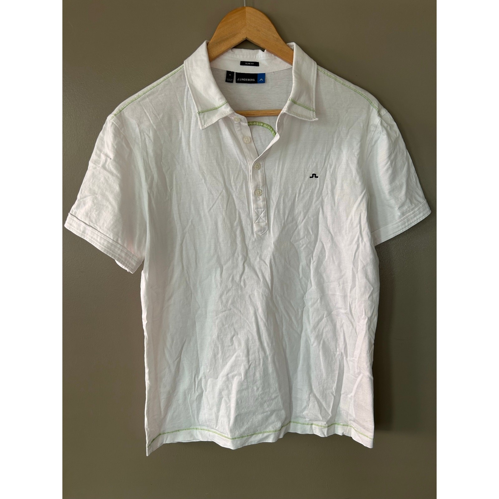 J.Lindeberg Slim Fit Golf Polo White Lime Green Contrast Stitching performance gallery