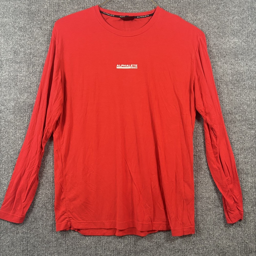 Alphalete Shirt Mens Large Red Active Performance Fit Long Sleeve Crewneck