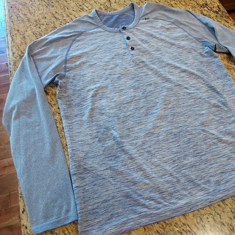 Lululemon Men's LS 3 Button Henley Shirt Blue Heather Casual Athleisure Size XL gallery