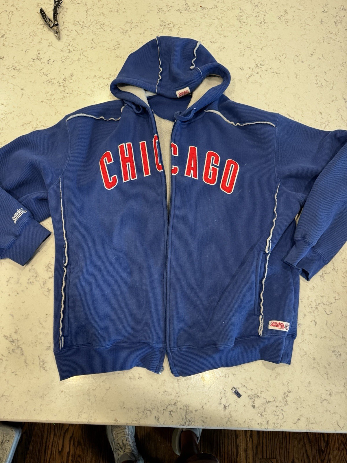 Nice Sherpa Lined Waffle Knit Chicago Cubs Stitches Hooded Zip Jacket (*REad) BH gallery