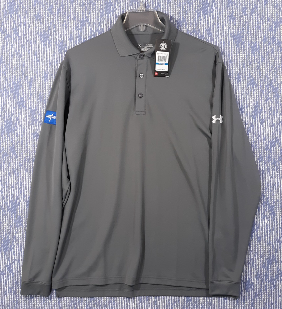 Under Armour Polo Shirt Mens XL Loose Fit Gray Heatgear Long Sleeve NEW
