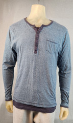Massive Brand Shirt LARGE Blue Gray Stripes Long Sleeve Henley Top w Pocket