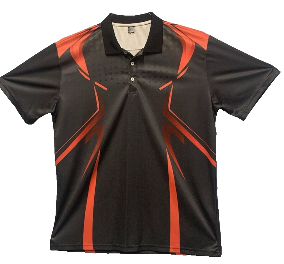 Athletic Men’s Shirt Short Sleeve Geometric Black Gray Orange Size L gallery
