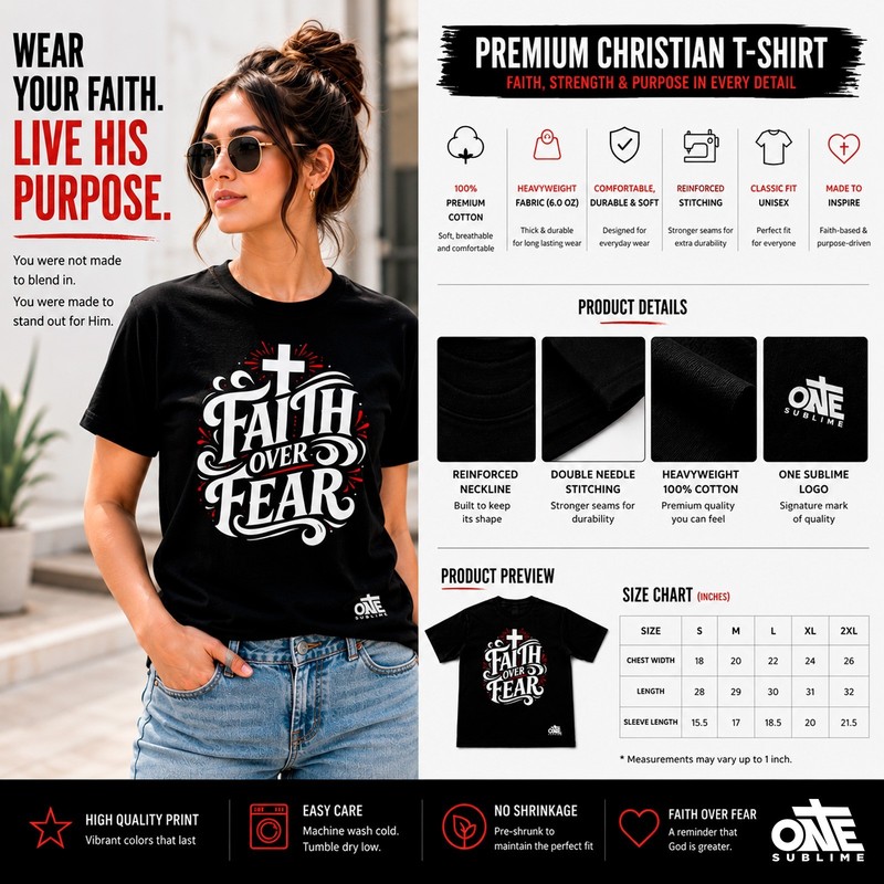 Christian T-Shirt Faith Over Fear Heavyweight 100% Cotton Unisex Graphic Tee gallery