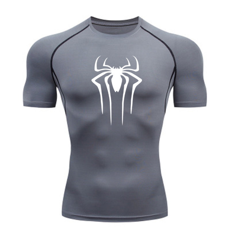 Black Compression shirt for men, short sleeves, spider chest gym t-shirt gallery