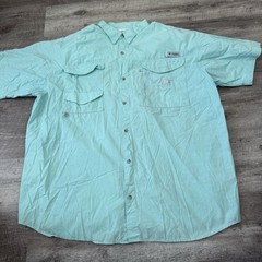 Columbia PFG Fishing Shirt Mens XXL Green Bahama II Short Sleeve Cotton Vented