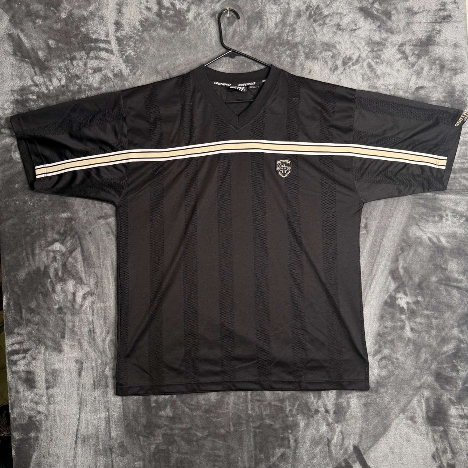 Southpole Jersey Mens XL Black Mesh Stripe V-Neck Streetwear Fundamentals gallery