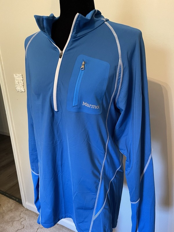 Men’s Marmot Half Zip Pullover With Thumb Holes Sz L; Royal Blue gallery